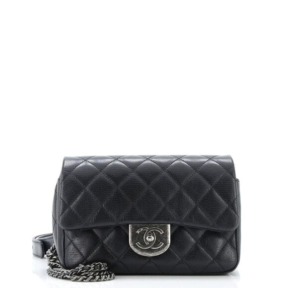 Chanel Handbags - Chanel Double Carry Chain Waist Bag Quilted Goatskin Small Black